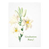 Vintage white lily flower graduation party personalized invites