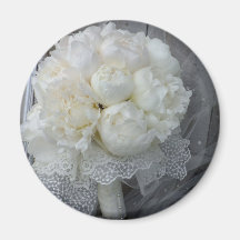 Vintage White Peonies Bridal Bouquet Fridge Magnets