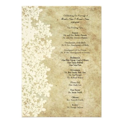 Vintage White Queen Ann's Lace Wedding Program Personalized Announcement