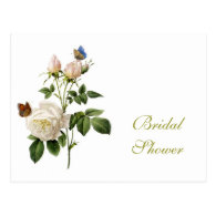 Vintage white rose, butterflies bridal shower postcards