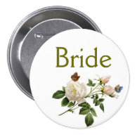 vintage white rose flowers bride or groom pinback button