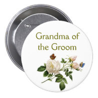 vintage white rose flowers grandma of the groom pinback buttons