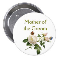 vintage white rose flowers mother of the groom pinback buttons