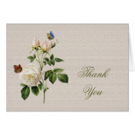 Vintage white rose flowers thank you cards