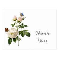 Vintage white rose flowers thank you postcard