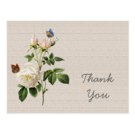 Vintage white rose flowers thank you postcard