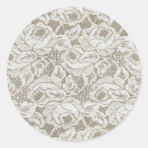 Vintage White Rose Lace Round Stickers