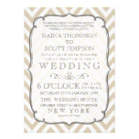 Vintage White Tan Neutral Chevron Stripes Wedding Card