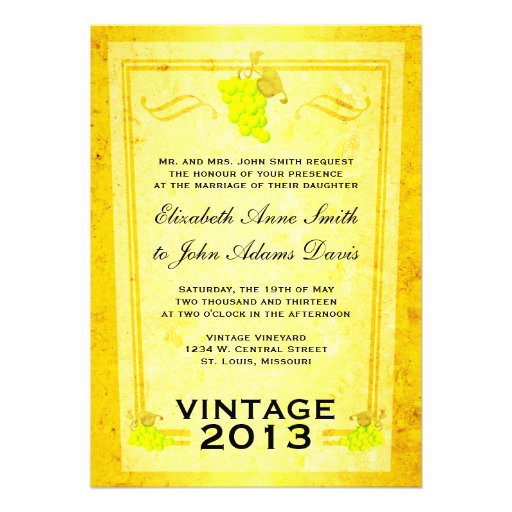 Vintage White Wine Wedding Invitation (front side)