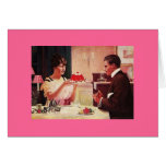 Vintage Wife Has Dessert for Hubby Greeting Cards