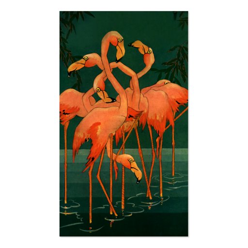 Vintage Wild Animals Birds, Pink Flamingos Tropics Business Card (front side)