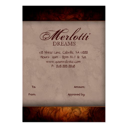 Vintage Wine Gift Card Certificate Leaves Business Cards (back side)