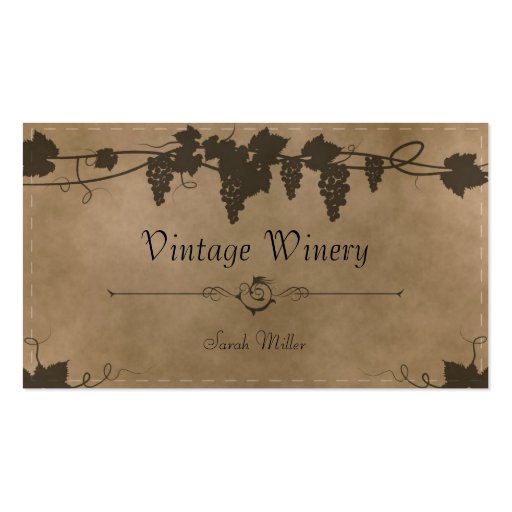 Vintage Winery Business Card - Grape Vine Wine (front side)