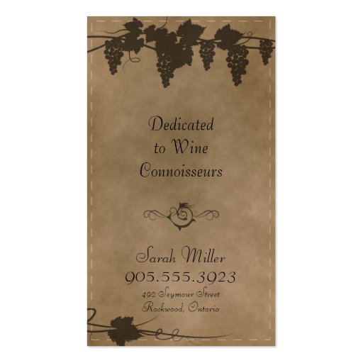 Vintage Winery Business Card - Grape Vine Wine (back side)