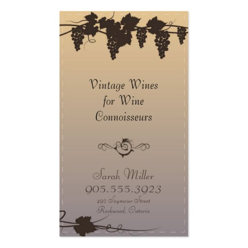 Vintage Winery Business Card - Grape Vine Wine (back side)