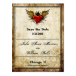 Vintage Winged Heart Save the date Postcards