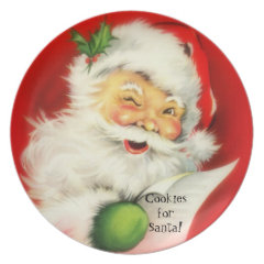 Vintage Winking Jolly Santa Claus Cookies -Plate