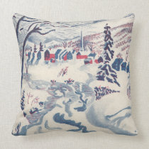 Vintage Winter Christmas Village with Trees, Snow Pillows