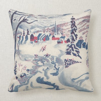 Vintage Winter Christmas Village with Trees, Snow Pillows Mojo_throwpillow Vintage Winter Christmas Village with Trees, Snow Pillows Mojo_throwpillow