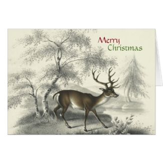 Vintage Winter Landscape with Deer Merry Christmas