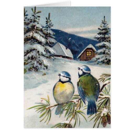 Vintage Winter Postcard With Birds Greeting Card | Zazzle
