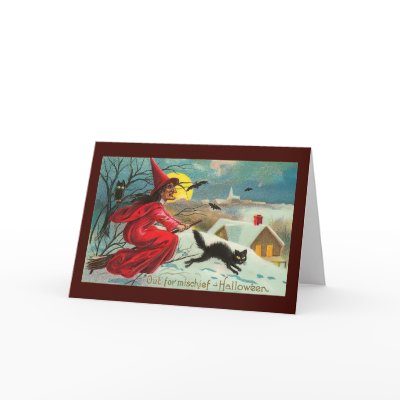 Vintage Witch and Cat Card