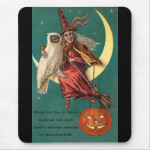 Vintage Witch and Owl Mousepad
