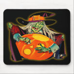 Vintage Witch Carving a Jack O'Lantern Mousepad