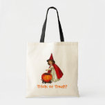 Vintage Witch Girl "Trick or Treat?" Canvas Bag