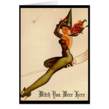 Vintage Witch, Witch You Were Here Greeting Card