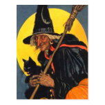 Vintage Witch with black cat Postcard