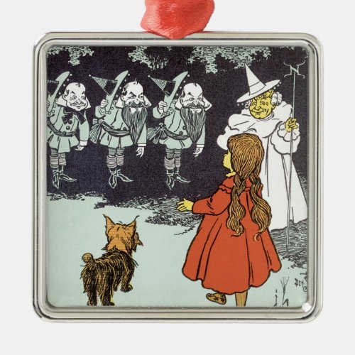 Vintage Wizard of Oz Dorothy Toto Glinda Munchkins Metal Ornament