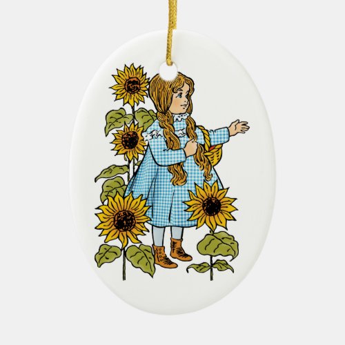 Vintage Wizard of Oz Fairy Tale Dorothy Sunflowers Ceramic Ornament