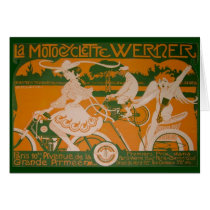Vintage Woman Cycling with Cupid Greeting Card