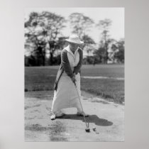 Vintage Woman Golfing, 1910s Print