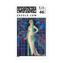 Vintage Woman in Arbor Postage Stamps