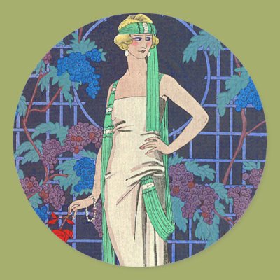 Vintage Woman in Arbor Round Sticker Zazzle_sticker