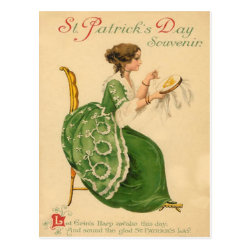 Vintage Woman Sew Harp of Erin St Patrick's Day Post Card