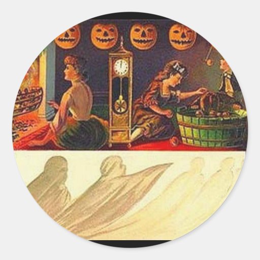 Vintage Women, Ghost and Jack o' Lanterns Round Sticker