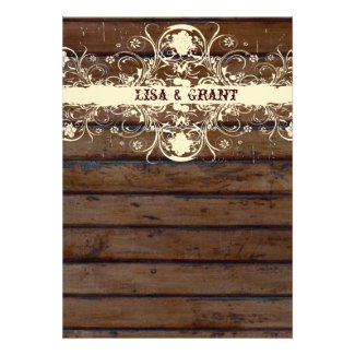 Vintage Wood Shabby Lace Parchment Wedding Custom Announcements