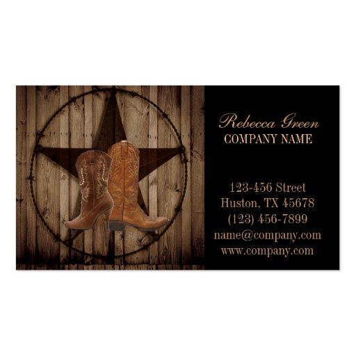 vintage woodgrain cowboy boots western country business card (front side)