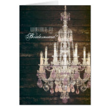 vintage woodgrain purple chandelier bridesmaid card