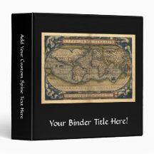 Vintage World Map Atlas Historical Design 3 Ring Binders
