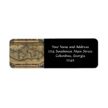 Vintage World Map Atlas Historical Design Return Address Label