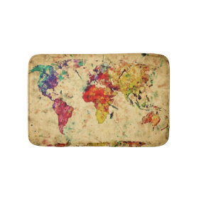 Vintage world map bath mats