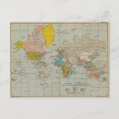 Vintage World Map Postcard