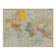 Vintage World Map Postcard