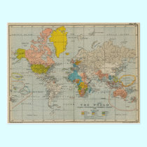 Vintage World Map Postcard