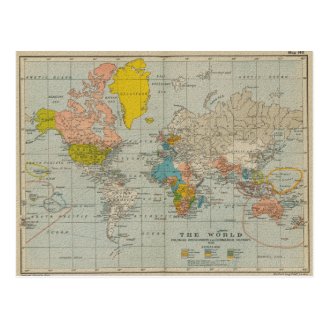 Vintage World Map Postcard