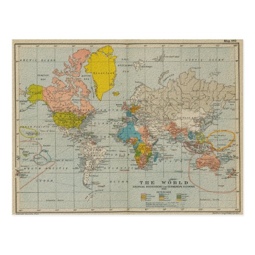 Vintage World Map Postcard